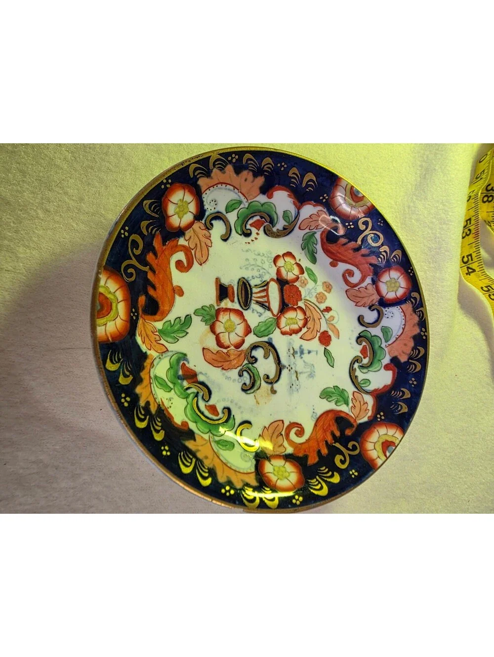 Vintage Imari Style Small Shallow Bowl Plate Cobalt Orange Floral Gold 5.75
